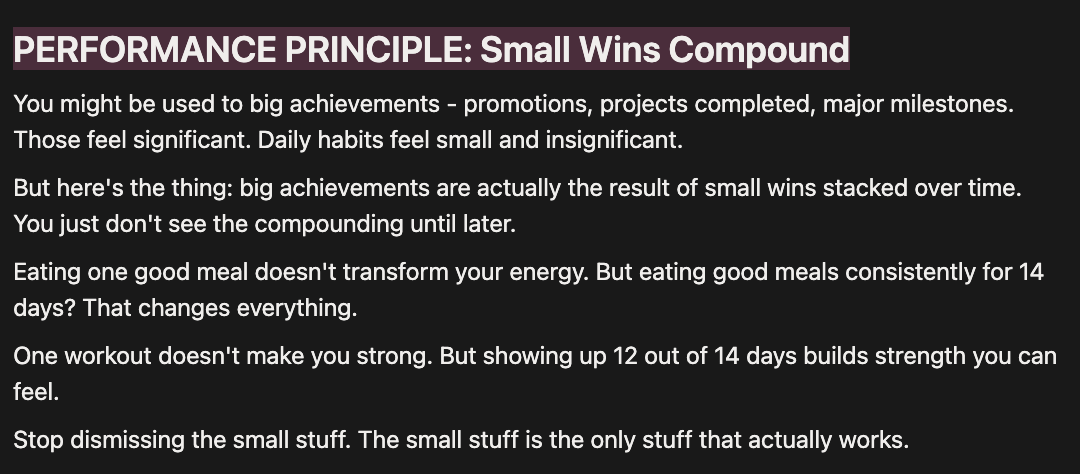 Fuel & Fire Notion template — Day 2 performance principle